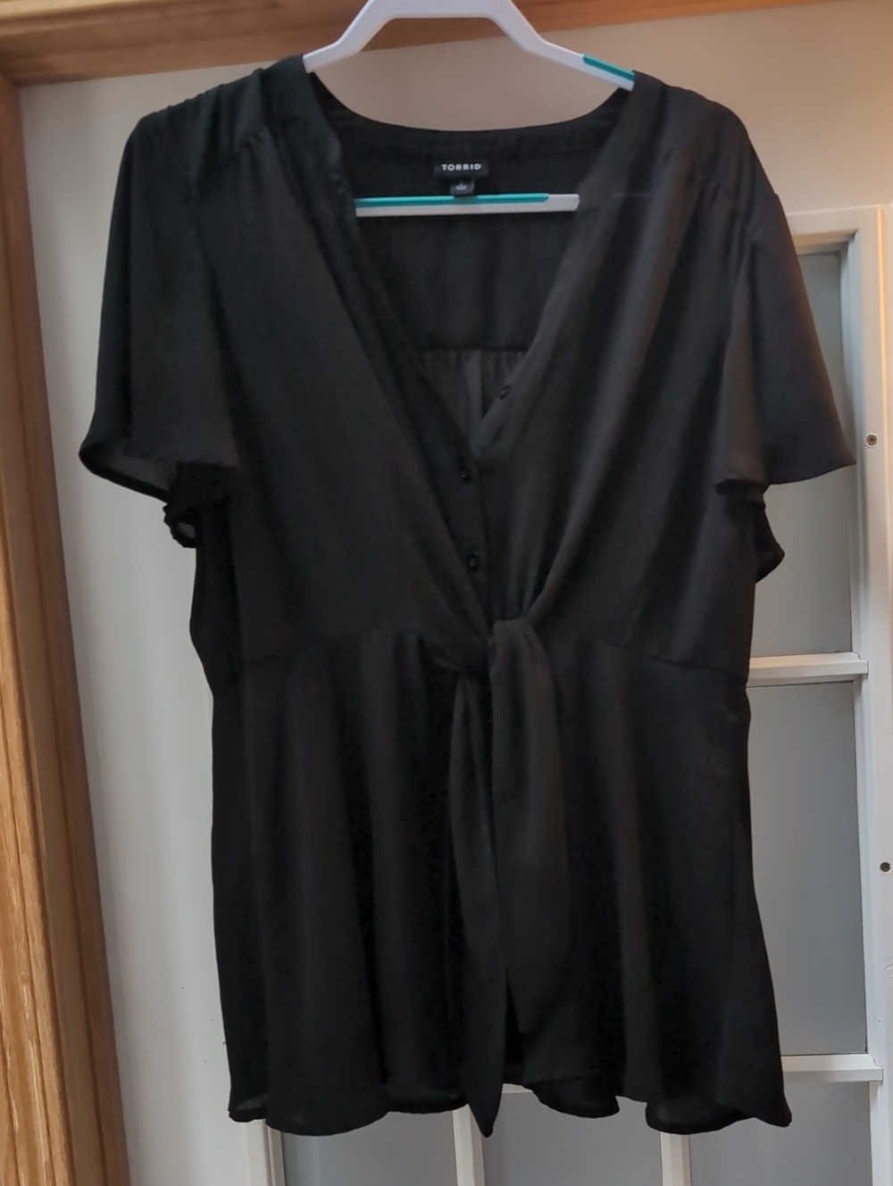 Torrid Black Tie-Front Peplum Short Sleeve Blouse